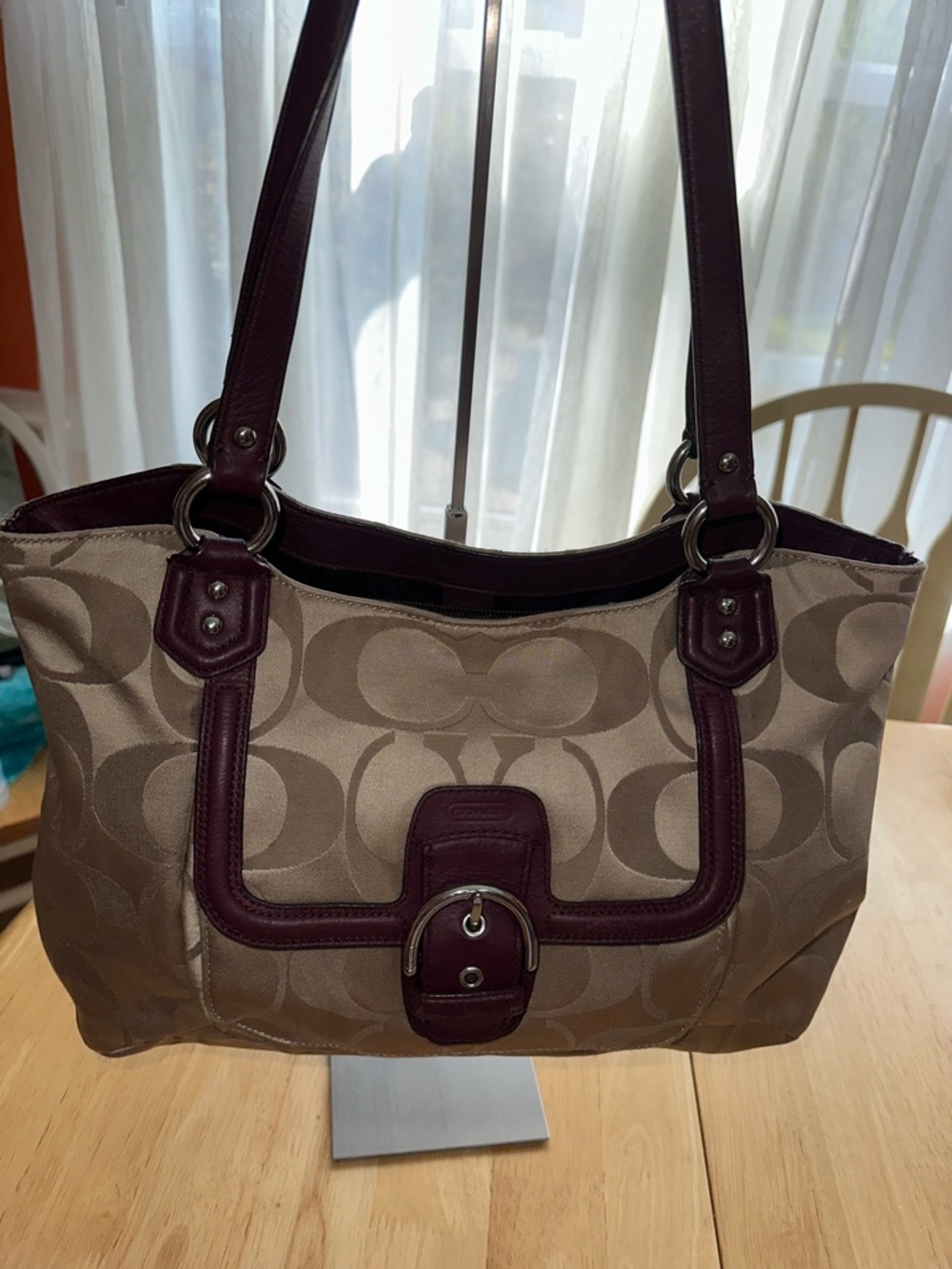Coach 2013 Taupe and Plum Tote Bag